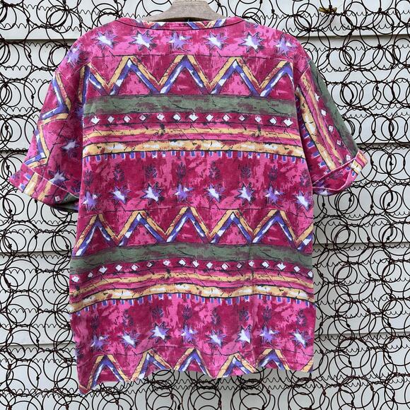 Vintage 90s Denim Republic Aztec southwestern ribbed T-shirt - Picture 2 of 5